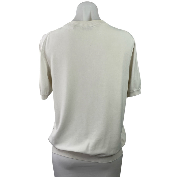 Sandro Women's Off White Knit Crew Neck Short Sleeve Pullover Sweater Top Size M
