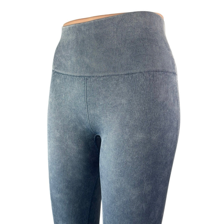 Verish Alltension Blue Gray Ribbed Flare Activewear Yoga Leggings Pants Sz XS/S