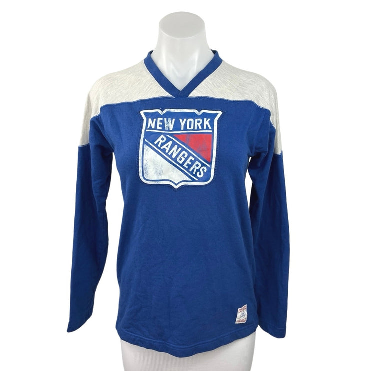 Athletic Equipment Blue White V-neck NHL New York Rangers Long Sleeve Top Sz L