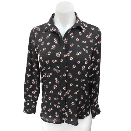 Ann Taylor LOFT Black Floral Long Sleeve Button Down Shirt Blouse Top Size XXS