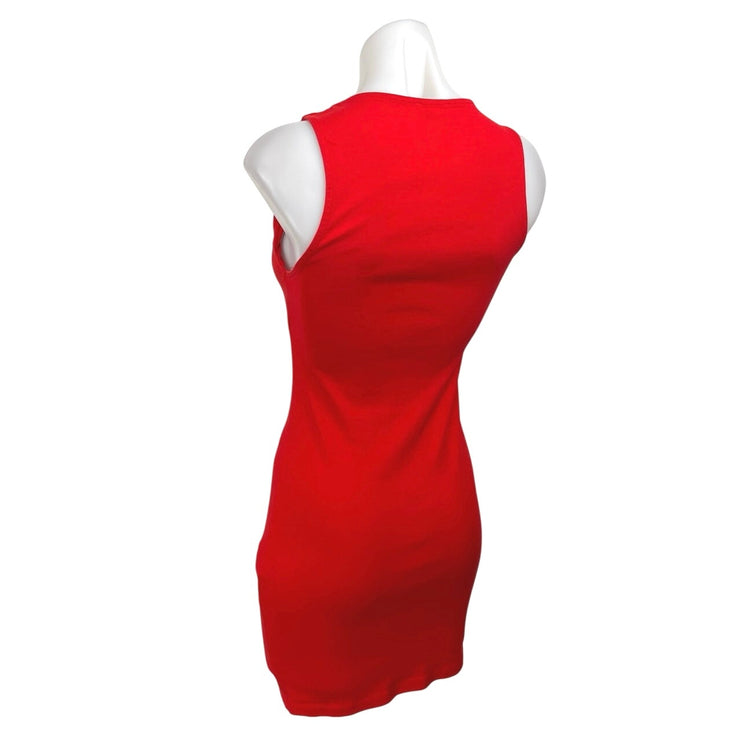 Zara Red Sleeveless Crew Neck Stretch Cami Camisole Tank Bodycon Mini Dress Sz M