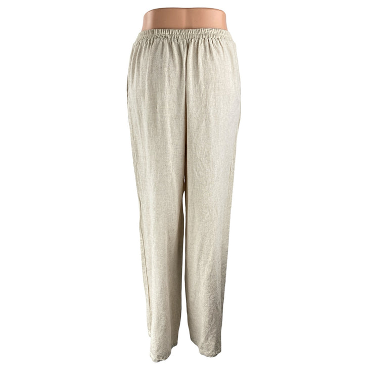 Fashion Nova Women's Beige High Waisted Pleated Wide Leg Trousers Pants Size M