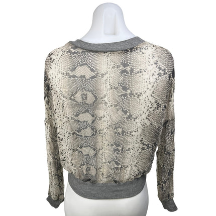 Elizabeth and James Gray Cream 100% Silk Animal Snake Skin Sweatshirt Top Sz XS