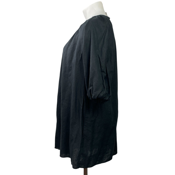 M& S Marks & Spencer Black Short Puff Sleeve Mini Casual Tunic Shift Dress Sz 14