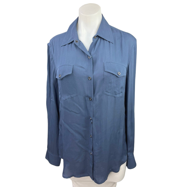 Vince Blue Pockets Soft Lightweight Long Sleeve Button Down Shirt Top Size S