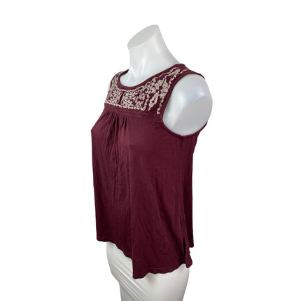 Skies are Blue Women's Red Maroon Embroidered Pleat Cami Tank Blouse Top Size XS