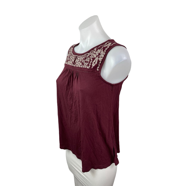 Skies are Blue Women's Red Maroon Embroidered Pleat Cami Tank Blouse Top Size XS