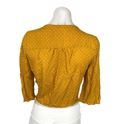 Urban Romantics Yellow Polka Dots 3/4 Sleeve Button Up Tie Hem Blouse Top Size M