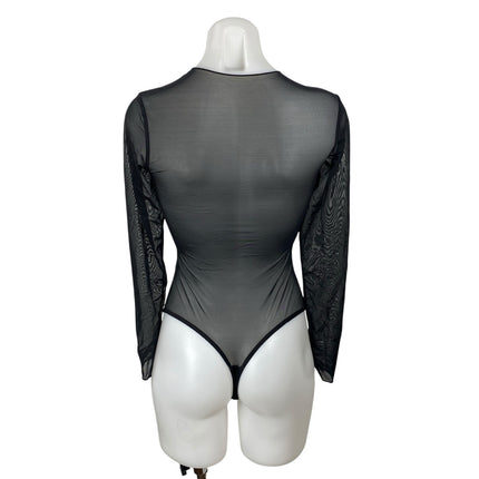 Popilush Shapewear Illusion Mesh Sheer Sweetheart Long Sleeve Bodysuit Top Sz S