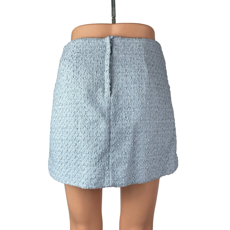 H&M Women Blue Tweed Textured Faux Pocket High Waist A Line Mini Skirt Size 4