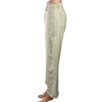 Forever 21 Women's Beige High Rise Wide Leg Raw Hem Baggy Denim Jeans Size 27