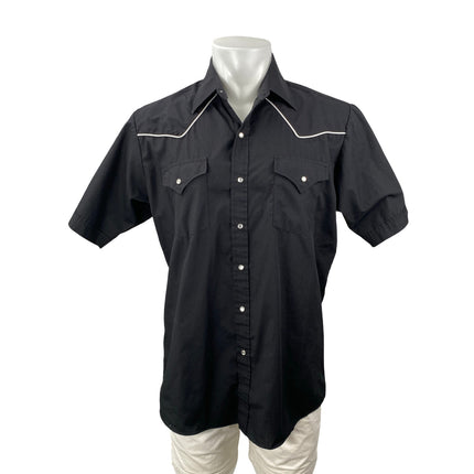 Ely Cattleman Men's Black Short Sleeve Chest Pocket Button Down Shirt Top Size L