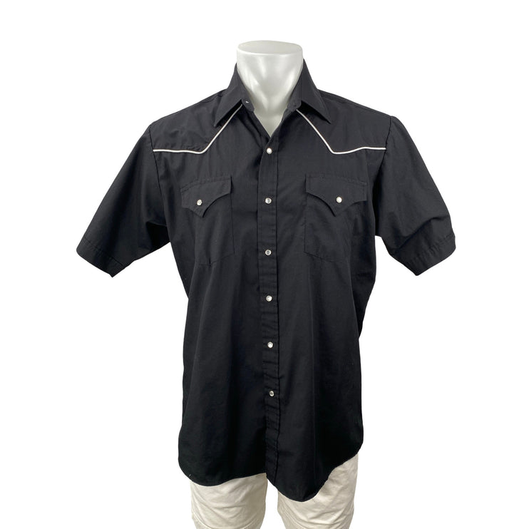 Ely Cattleman Men's Black Short Sleeve Chest Pocket Button Down Shirt Top Size L