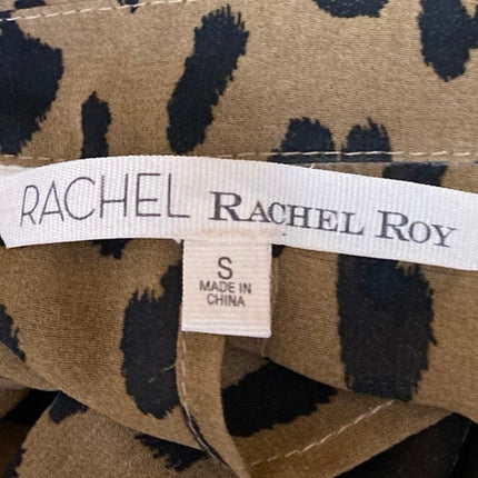 Rachel Roy Tan Black Animal Leopard Print Sleeveless Button Up Shirt Tank Top S