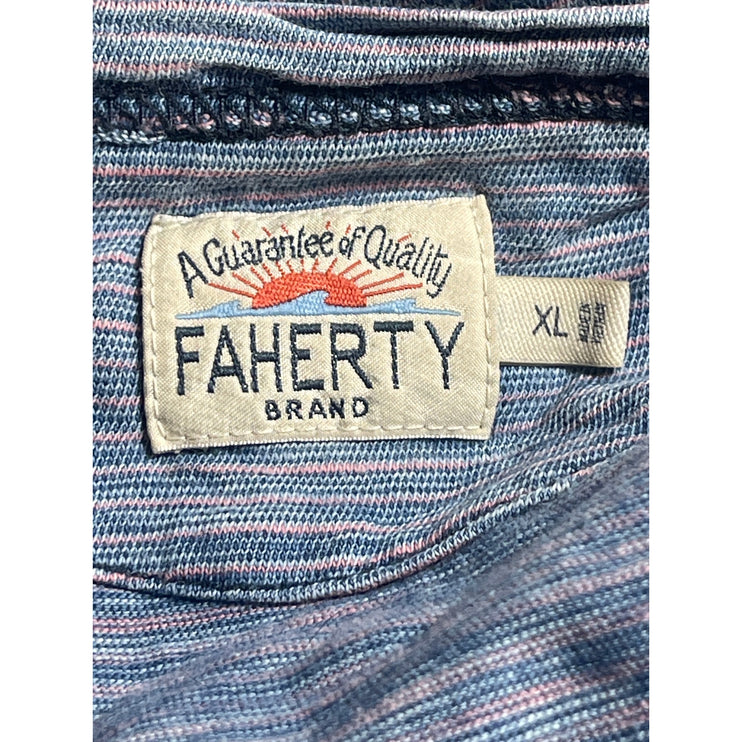 Faherty Men's Blue Striped Short Sleeve Crew Neck Pocket T Shirt Tee Top Size XL