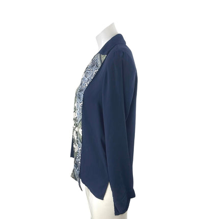 Zara Women's Blue Floral Paisley Long Sleeve V Neck Button Up Shirt Blouse Top S