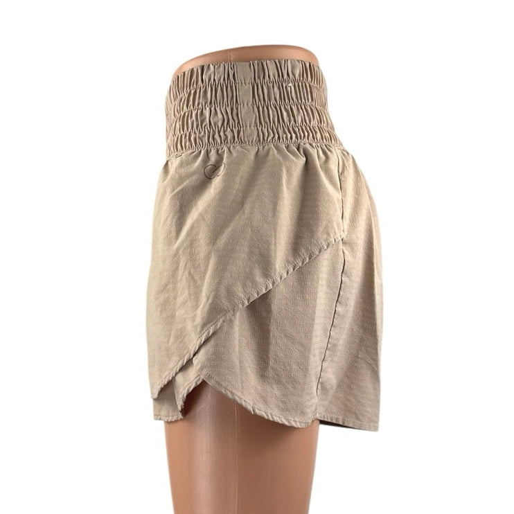 Calia Women's Green Tan Elastic Smocked High Waisted Mini Shorts Set of 2 Size S