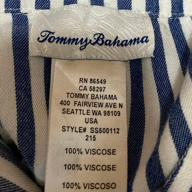 Tommy Bahama Blue White Striped Short Sleeve Tassel Mini Shirt Dress Size S
