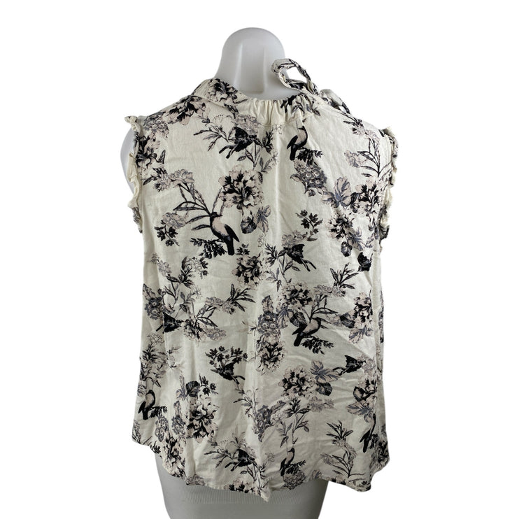 Who What Wear White Floral Ruffle Button Mock Neck Sleeveless Tank Blouse Top XL