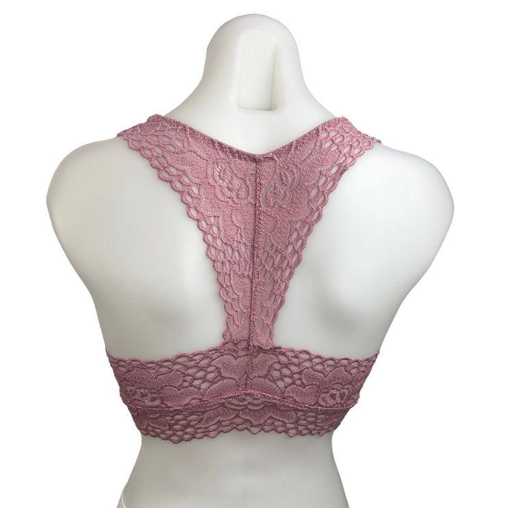 Aerie Purple Pink Eyelet Floral Lace Crochet Racerback Bralette Bra Top Size S