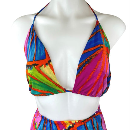 Fashion Nova Multicolor Tie Dye Halter Plunging Two Piece Bikini Swimwear Sz 2X