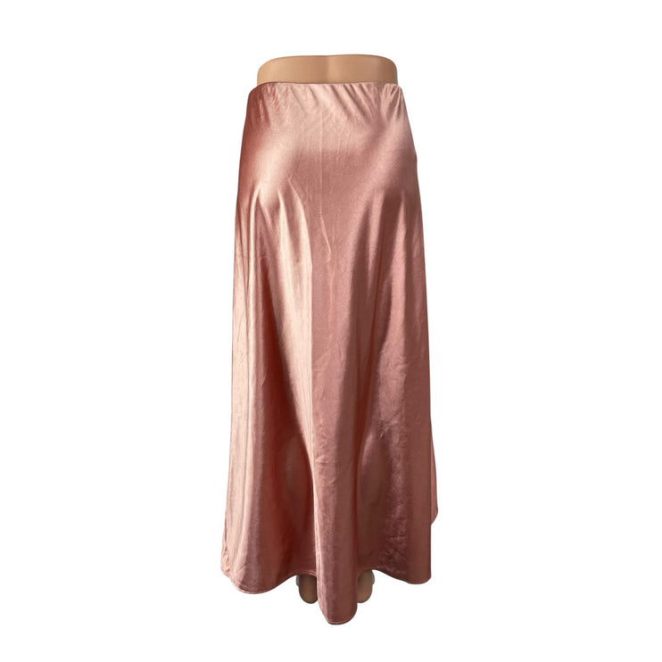 Bella Vie Women's Pink Silk Satin High Waisted Flowy A Line Maxi Skirt Size S