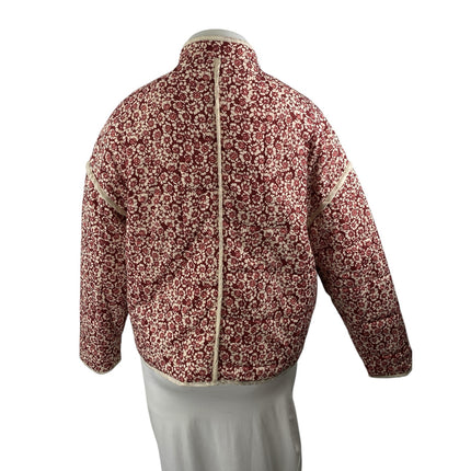 Womens Pink Floral Print Quilted Long Dolman Sleeve Quilted Puffer Coat Jacket L