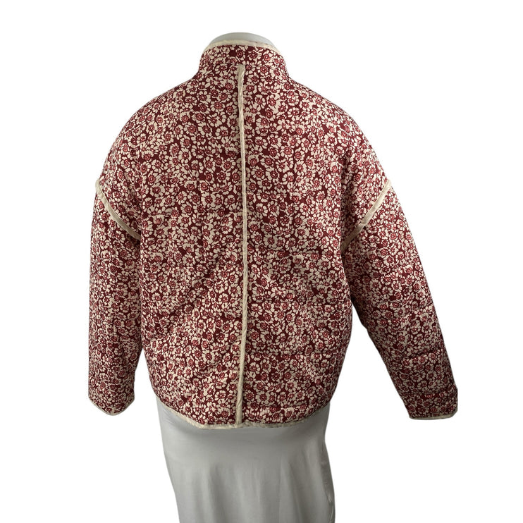 Womens Pink Floral Print Quilted Long Dolman Sleeve Quilted Puffer Coat Jacket L