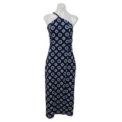 Sezane Navy Blue Halter Sleeveless Open Back Slit Sheath Sun Maxi Dress Size 6
