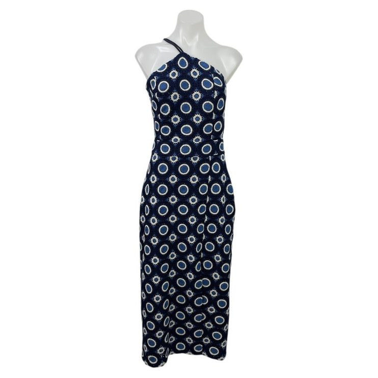 Sezane Navy Blue Halter Sleeveless Open Back Slit Sheath Sun Maxi Dress Size 6