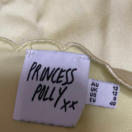 Princess Polly Yellow Silk Satin Sleeveless Scalloped Bow Cami Crop Top Size 8