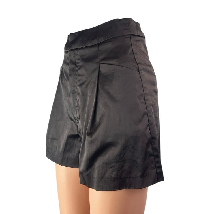 Zara Women's Black Satin Pleated High Waisted Wide Leg Mini Shorts Size XS