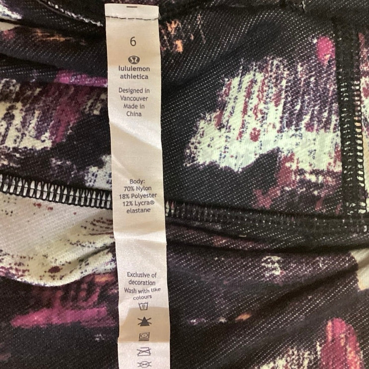 Lululemon Black Purple Printed Mid Rise Pull On Wunder Under Pant Leggings Sz 6