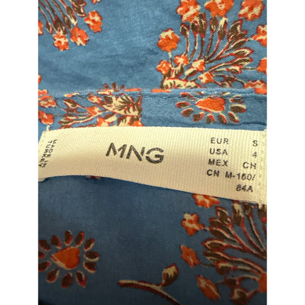 Mango MNG Blue Floral Ruffle Short Sleeve Deep V-Neck A Line Maxi Dress Size 4