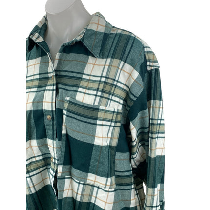 Abercrombie & Fitch Oversized Green Plaid Check Flannel Button Down Shirt Top L