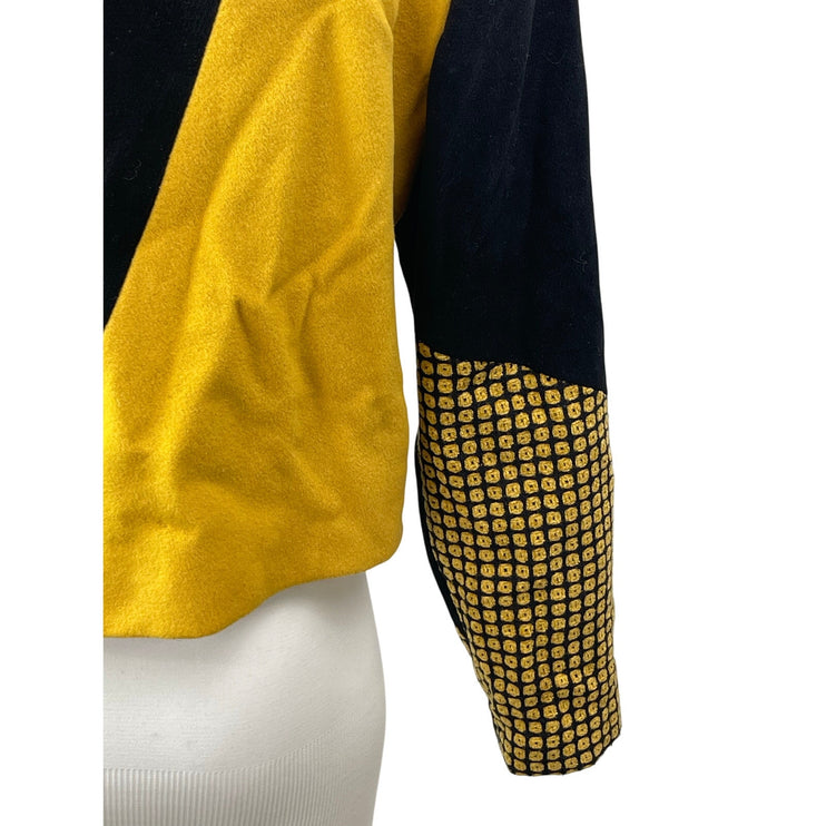 CanvasBacks Women's Wool Abstract Colorblock Patchwork Crop Blazer Coat Jacket M
