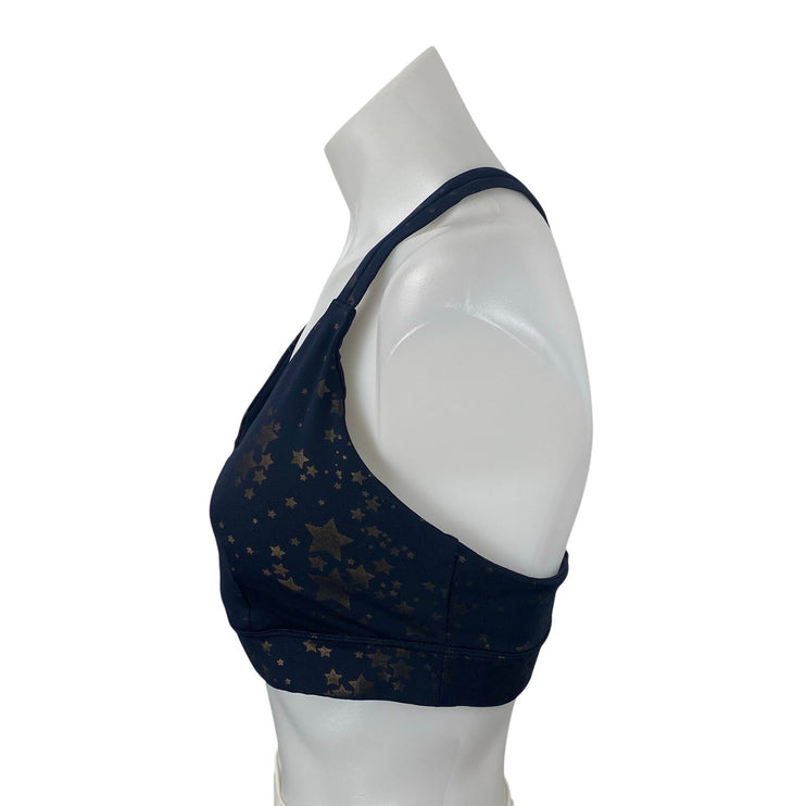JoyLab Womens Navy Blue Starry Stars Strappy Yoga Athletic Sports Bra Crop Top L