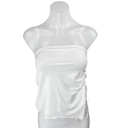 Princess Polly White Sleeveless Strapless Tube Bandeau Ruched Blouse Top Size 2