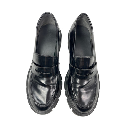 Crown Vintage Women's Black Leather Slip On Chunky Platform Loafer Shoes Sz 7.5