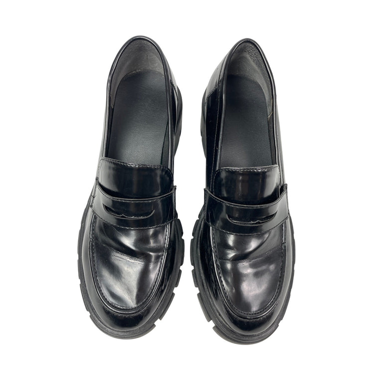 Crown Vintage Women's Black Leather Slip On Chunky Platform Loafer Shoes Sz 7.5