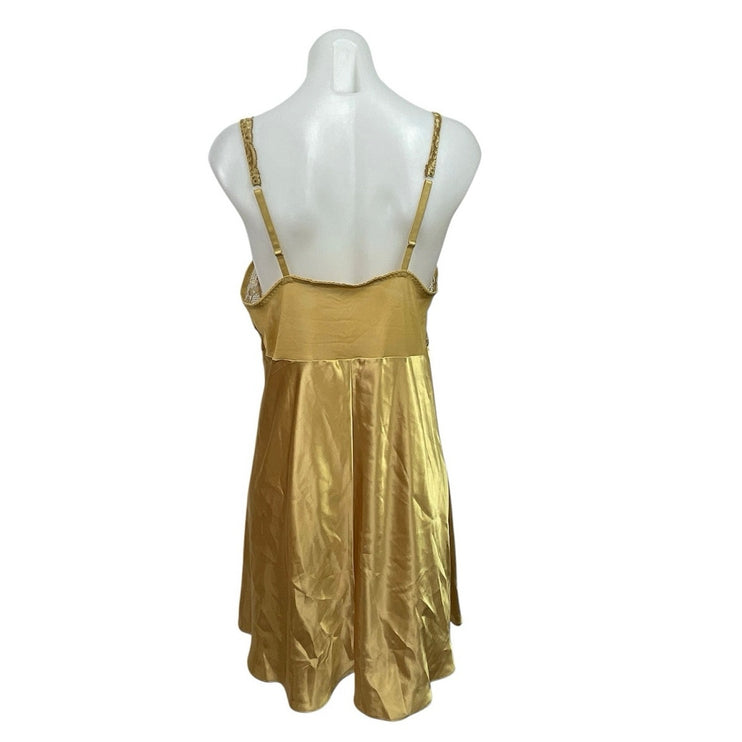 Vintage 90's Victoria's Secret Gold Lace Satin Sleepwear Slip Tank Dress Size L