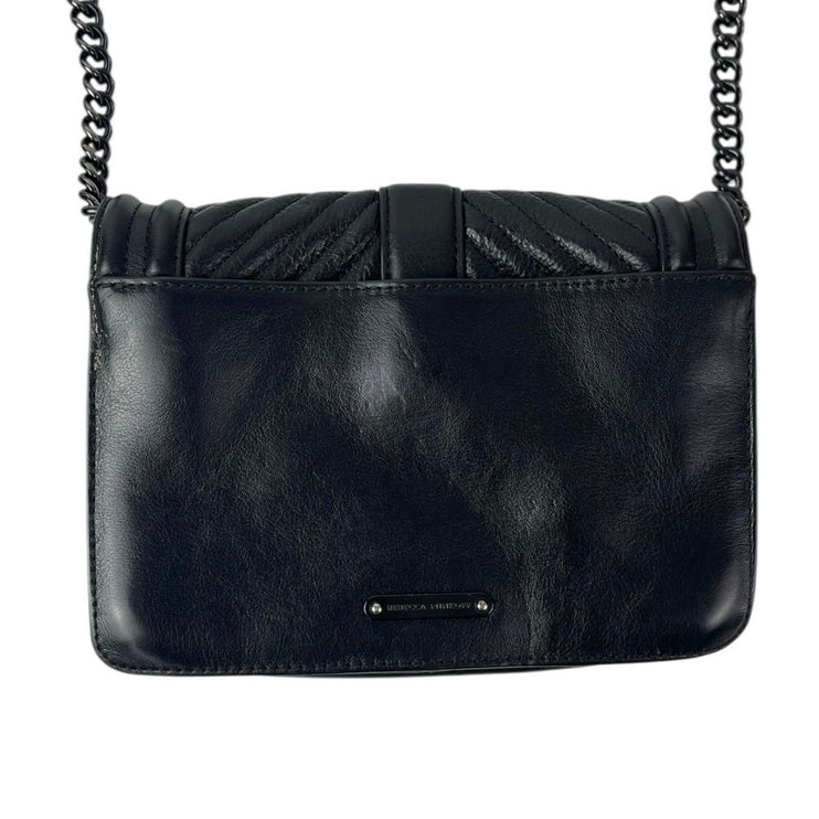 Rebecca Minkoff Chevron Quilted Black 100% Leather Chain Crossbody Purse Bag OS