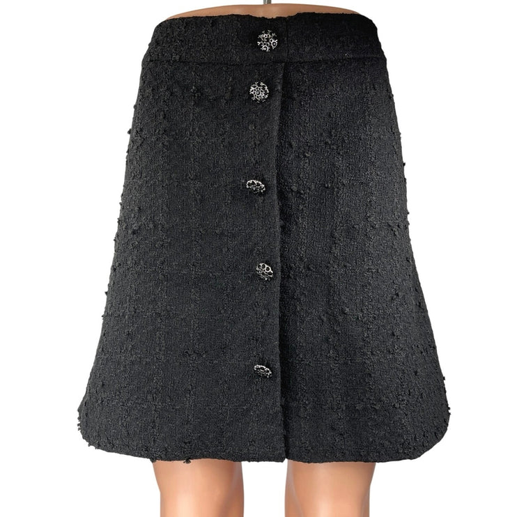 H&M Women's Black Tweed Button Down Casual Knee Length Mini A-Line Skirt Size 14