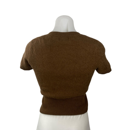 Naadam Women's Brown Cashmere Short Sleeve Scoop Neck Sweater Baby Tee Top Sz S