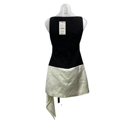 NEW Zara Black Ivory Sleeveless Boat Neck Satin Silk A Line Mini Dress Size S