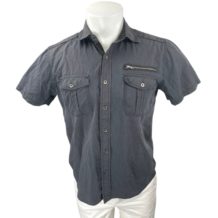 Modern Culture Men's Black Short Sleeve Pockets Button Up Shirt Top Size S