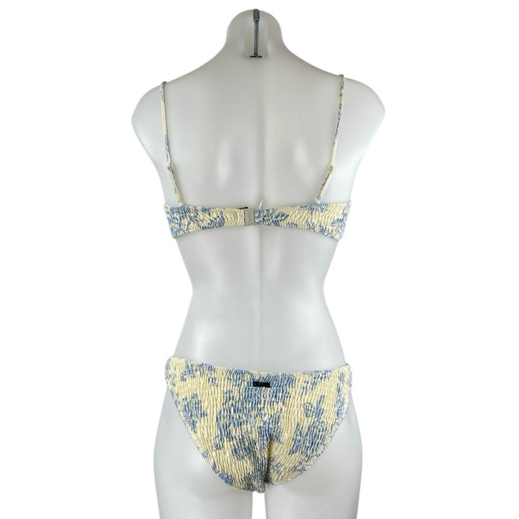 Triangl Inesa Indigo Cream Floral Smocked Cheeky Two Piece Bikini Set Swimwear L