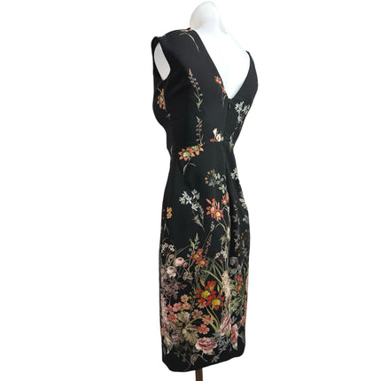 Zara Woman Black V Neck Cap Sleeve Floral Knee Length Sheath Dress Size XS
