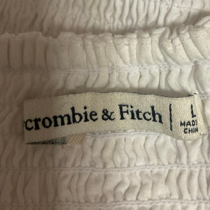 Abercrombie & Fitch White Short Puff Sleeve Smocked Corset Blouse Crop Top Sz L