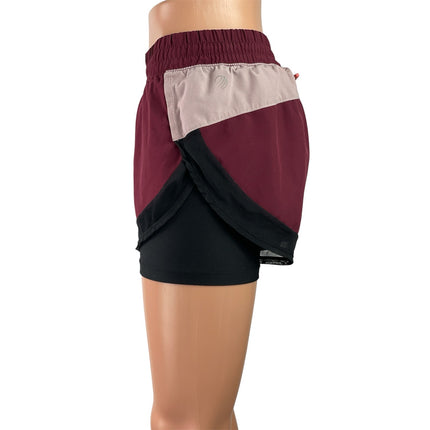 MPG Sports Women's Black Maroon Built-in Compression Athletic Running Shorts XS